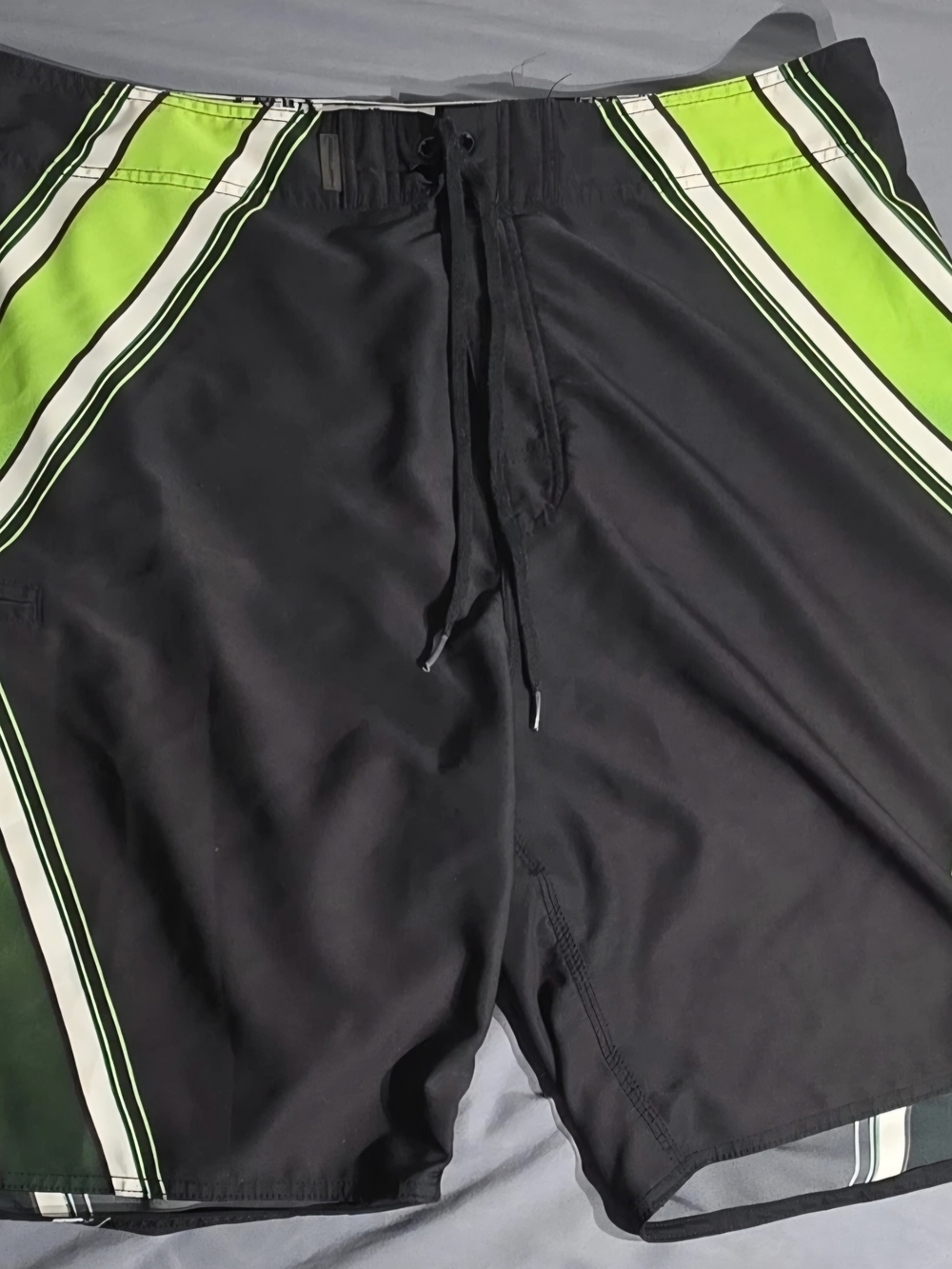 Ron Jon Black Board Shorts with Lime and White Stripes